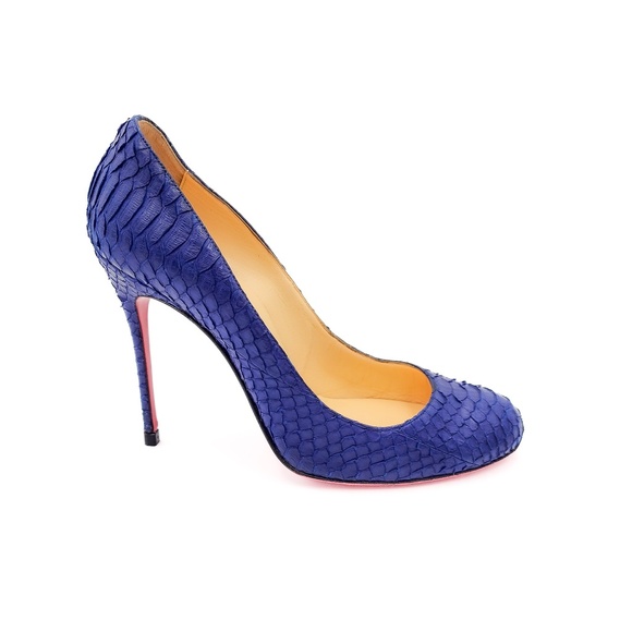 Christian Louboutin Python Navy Blue Round Toe Pumps Heels EU 37.5